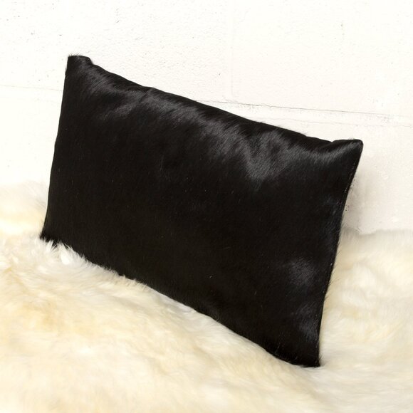 Natural Home Decor Torino Cowhide Pillow | 2-Piece | Black | 12"x20" - Picture 2 of 3
